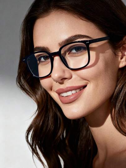 1 Pair Women's Square Black Frame Transparent Glasses, Minimalist Design, Fashionable And Portable, Face-Flattering, Suitable For Daily Decoration, Reading, Gaming, Computer Use, Back To School, Unisex, Can Be Fitted With Prescription Lenses