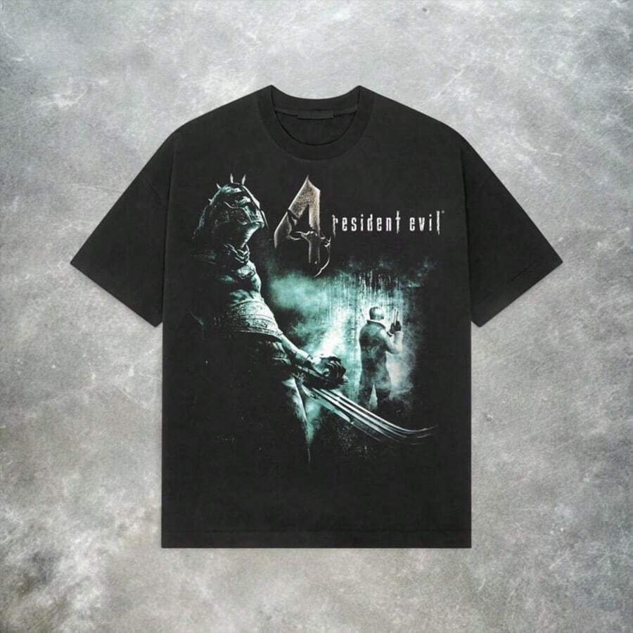 Resident Evil 4 Leon Kennedy T-Shirt, Retro Y2K Game Tee - Black - View 1
