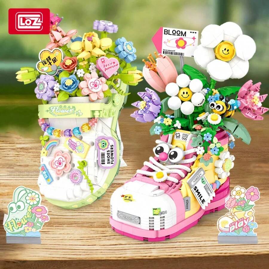 啟發性積木花卉系列運動鞋、花卉洞洞鞋、花卉創意桌面裝飾、家居配件、舒壓、適合作為禮物、生日、萬聖節/感恩節/聖誕節禮物 - 彩色 - 查看 1