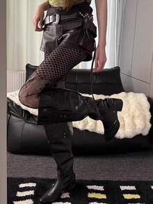 1件春夏日系现代暗黑蕾丝镂空图腾连裤袜，哥特朋克亚文化风搭配靴子设计连裤袜，复古Y2K时尚设计连裤袜洛丽塔打底裤/成熟性感渔网袜/独特性感 - 彩色 - 查看 6