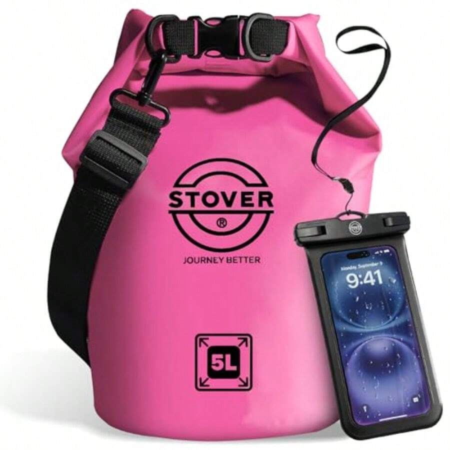 STOVER 5/10/25/30/40/55L Bolsa seca impermeable pequeña y ligera mochila con funda impermeable para teléfono kayak viajes senderismo pesca tuberías camping la playa hombres/mujeres rosa - 5L rosa - Ver 1