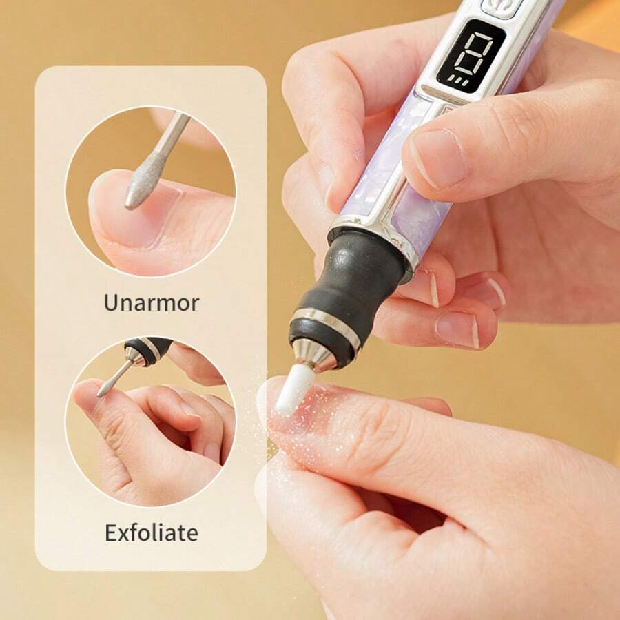 1个可充电230mAh二合一美甲抛光机，专业电动卸甲抛光机，便携式电动美甲钻，带液晶显示屏和UV美甲灯