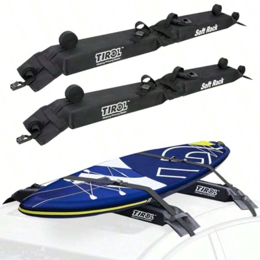 Almohadillas para Orejas Suave Universal para Portaequipajes Techo Coche Barras Transversal para Tabla de Surf Kayak Canoa  con 2 Correas Amarre Impermeable Bolsa de Alenamiento Portátil 113cm - como en la foto - Ver 1
