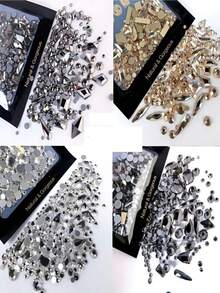 150颗平底圆形水钻 + 20颗平底异形大号锆石黑色大红色美甲水钻 美甲用品 美甲饰品 美甲宝石 - 中紫紅色 - 查看 2