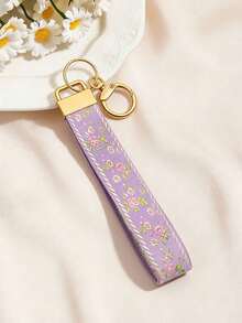 1件锌合金钥匙扣挂绳，提花编织挂绳钥匙扣，包包挂饰钥匙扣配件，腕带钥匙扣，印花编织钥匙扣，女士汽车钥匙扣，女士时尚钥匙扣，女士通用钥匙扣吊坠 - A - 查看 3