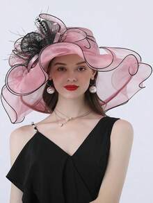 HIMESPORT 优雅的肯塔基德比新娘帽，女士欧根纱宽檐茶会鸡尾酒会小圆帽 - 純色 - 查看 19