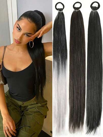 合成假发马尾辫，女士款式，四股辫，自然蓬松，合成纤维马尾辫，适合日常佩戴。