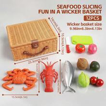 3D Fruit Cutting Toy Kitchen Playset, Includes Fruit, Fish, Lobster, Crab, Chicken, Simulated Cooking Utensils, Roleplay Toy For Early Childhood Development, Educational Puzzle Toy, Christmas Gift For Boys And Girls - Multicolor - View 15