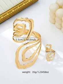 1 Set European And American Exaggerated Geometric Hollow Women Bangle Bracelet Set - Yellow Gold - View 2