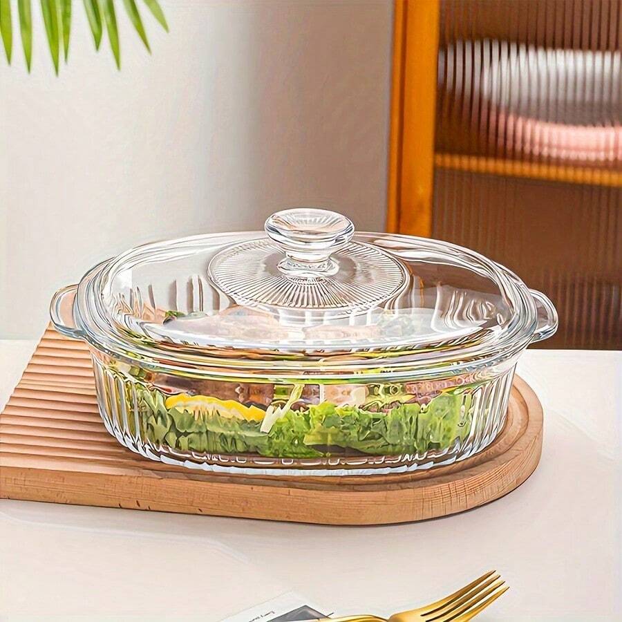 EZIFY 1‑Piece Oval Glass Baking Dish With Lid, 61oz Deep Casserole Dish, For Oven / Microwave Use, Versatile Clear Glass Bakeware, For Baking / Cooking / Serving, Glass Casserole & Baking Pan