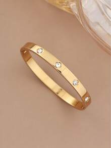 1 pieza Elegante pulsera minimalista de acero inoxidable con remache de circonita para adolescentes - Multicolor - Ver 5