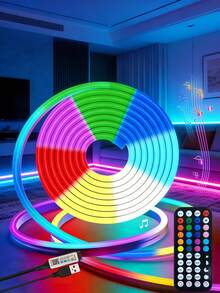 1pc Flexible RGB LED Neon Light Strip With Remote Control, Smart Lighting Modes, USB Powered, Length Options From 1m To 5m, Multi-Color Lighting For Christmas, Valentine's Day, Birthday Party Decoration, Suitable For Living Room, Bedroom And More - Multi-color light - View 2