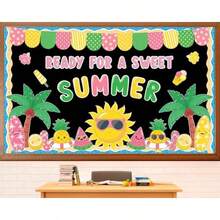 Summer Bulletin Board Decoration Set Beach Bulletin Board Decorations Summertime Hawaiian Paper Cutouts Kit Sweet Summer Tropical Theme Decor For School Classroom Home Office Chalkboard Wall Door - As Pic - View 1