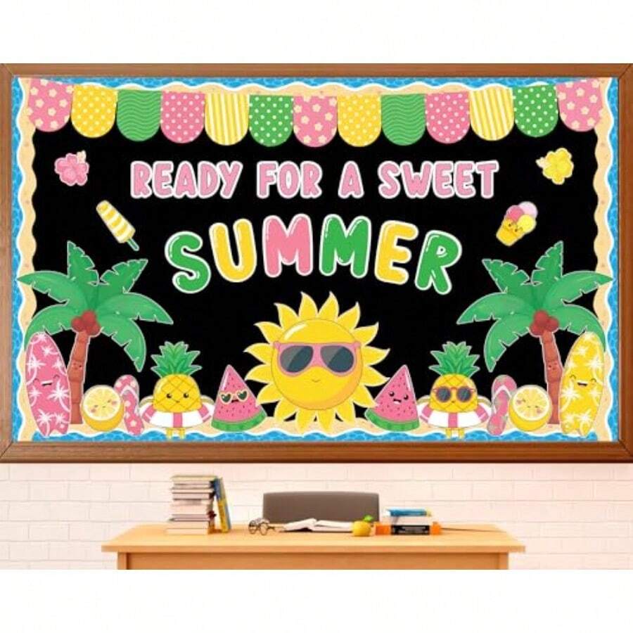 Summer Bulletin Board Decoration Set Beach Bulletin Board Decorations Summertime Hawaiian Paper Cutouts Kit Sweet Summer Tropical Theme Decor For School Classroom Home Office Chalkboard Wall Door - As Pic - View 1