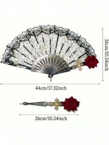 Vintage Spanish Flamenco Rose Lace Folding Fan - Elegant Black Handheld Fan, Perfect For Party And Wedding Decorations, Room Decor For Men And Women - 1PC - Xem 6