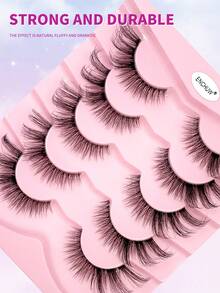 ENCHUW 5 pares de pestañas postizas naturales de banda transparente, pestañas rizadas y esponjosas, pestañas postizas completas, pestañas de imitación de visón para uso diario - Negro - Ver 5