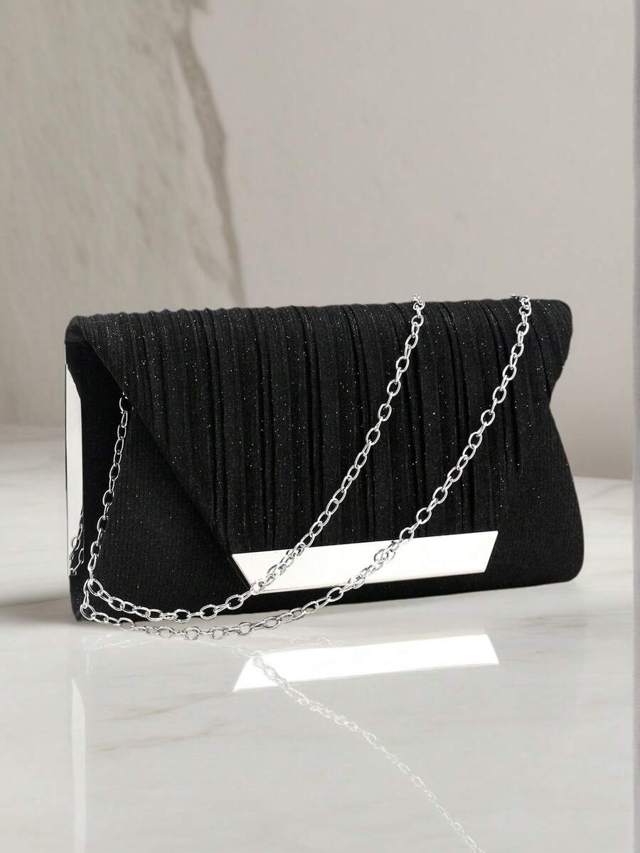 Shiny Evening Clutch Bag, Elegant Fashion Envelope Bag, Ladies Wedding Party Handbag - Black - View 1