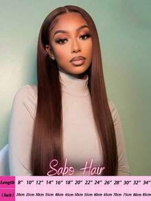 200% 以上密度蕾丝前假发 32 英寸 13X4 13X6 高清骨直蕾丝假发 自然瑞士预拔透明蕾丝 自然巧克力棕色 真人混纺发假发 带婴儿发 耐高温纤维假发 女士 - 棕色 - 查看 30