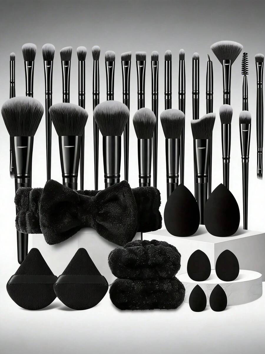 Bộ cọ trang điểm 36 món, bao gồm bông mút trang điểm và 25 cọ trang điểm mềm mại, cọ nền, cọ phấn phủ, bộ cọ trang điểm, bộ dụng cụ trang điểm đầy đủ, bộ cọ trang điểm, bộ dụng cụ trang điểm hoàn chỉnh, bộ cọ, bộ cọ trang điểm, bộ quà tặng trang điểm - màu đen - Xem 1