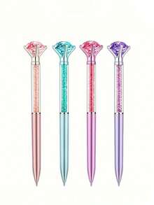 Elegant Rhinestone Studded Ballpoint Pen, Diamond Decorated Ballpoint Pen, Retractable Luxury Crystal Embedded Metal Pen, Cute Sparkling Rhinestone Roller Ball Pen/Gift Pen, 0.7mm Fine Tip, Dreamy Pink Gift Pen/Student Pen, Smooth Writing, Suitable For School And Office Use, Essential For Study And Back To School Season - Multicolor - View 9