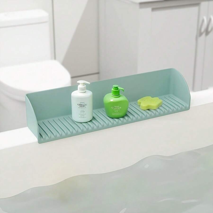 Tấm chắn nước bồn tắm bằng silicon - 1 tấm chống thấm nước với 4 giác hút, khay đựng đồ dùng bồn tắm, khay chơi bồn tắm, khay bên hông bồn tắm, vật dụng thiết yếu cho phòng tắm, màu xanh ngọc.