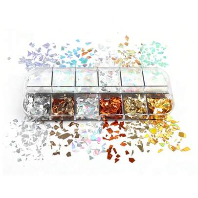 Brillo holográfico parpadeante para uñas, copos de hielo iridiscentes, lentejuelas de cola de sirena asimétricas, decoraciones de papel fluorescente de colores para uñas, adecuado para manualidades de arte de uñas