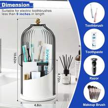 360° Rotating 3 Slots Toothbrush Holder With Sliding Lid, Dustproof Bathroom Countertop Organizer, Non-Slip Base Toothpaste & Makeup Brushes Storage Caddy, Space-Saving Vanity Counter Organizer For Bathroom Sink, Premium ABS Plastic Bathroom Organizer Caddy For Home, Dorm & Apartment, Multi-Use Countertop Storage Stand For Toothbrushes, Toothpaste Tubes, Cosmetic Brushes & Small Bathroom Accessories, Easy To Clean Sliding Lid Toothbrush Organizer, Stylish Bathroom Counter Storage Solution For Daily Use, Suitable For Family & Personal Use Bathroom Vanity Organizer - Xám - Xem 9