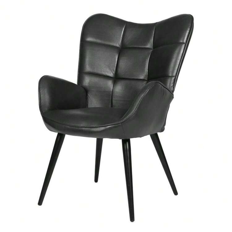 Retro Ohrensessel aus Wildleder-Optik mit Eichenbeinen, Moderner Polstersessel mit Hoher Rückenlehne, Ergonomischer Esszimmerstuhl & Relaxsessel für Wohnzimmer, Küche & Restaurant, Belastbar bis 150kg - Schwarz - Übersicht 1