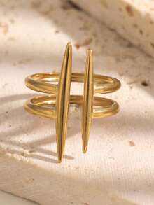 1 pièce Bague réglable à pointes géométriques, couleur or en acier inoxydable qui ne se décolore pas, convient pour un port quotidien et en cadeau - anneau - Voir 9