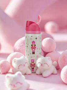 OwaIa Cute Pattern Large Capacity Stainless Steel Water Bottle,32oz/945ml,With A Straw,Exquisite Appearance,Keeps Drinks Hot Or Cold,Can Hold Iced Drinks And Water,Suitable For Leisure,Work,Sports,Indoors And Outdoors,Suitable For Students And Office Workers,As A Gift - 西瓜粉 - 查看 4