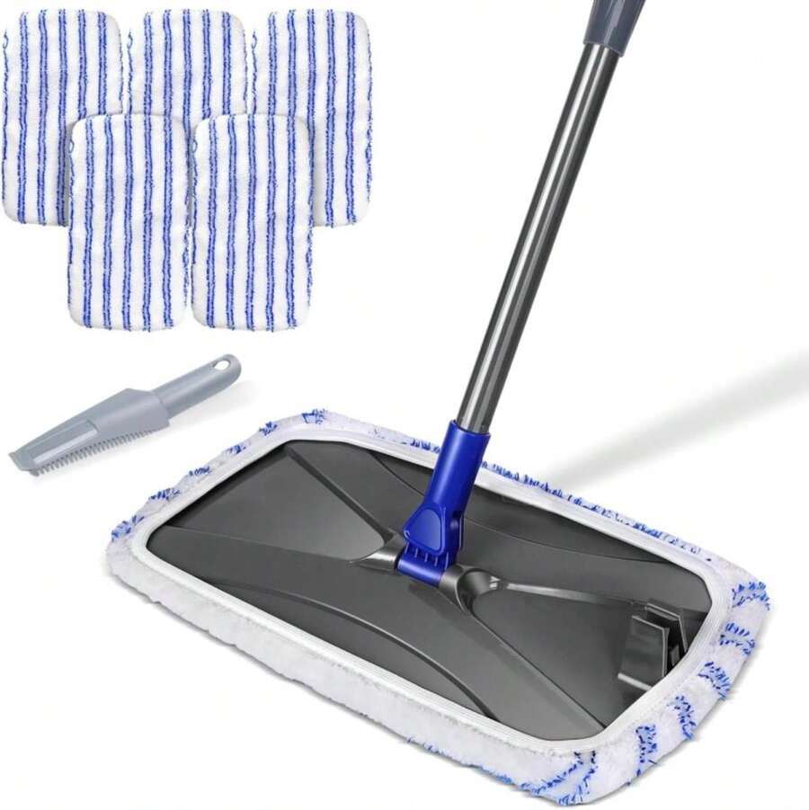 MASTERTOP Microfibre Flat Mop, Extended Wet Dry Large Floor Mop With 5 Reusable Pads &Amp; Telescopic Handle, Dust Mops For Laminate Wooden Hard Floor Vinyl Tile Floors Cleaning - Send 1 Cleaning Scraper - A - 查看 1