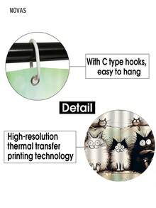 1/3/4 Sets Vintage Watercolor Cartoon Cat Shower Curtain Set, Includes Shower Curtain, Toilet Seat Cover, Bath Mat And Rug, Polyester Waterproof Washable, 12 Hooks, Suitable For Home/Bedroom/Living Room/Household Items/Summer - A - View 6