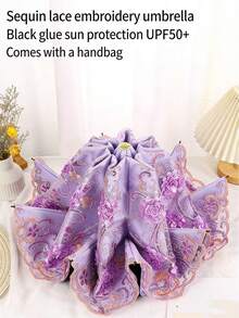 高级蕾丝刺绣复古黑色防紫外线遮阳伞，两用遮阳伞 - 蕾絲刺繡傘 - 查看 5