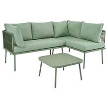 Iron Garden Lounge Set, Green Rope Garden Furniture Set, L-Shaped Garden Furniture Set, Green Rope Lounge Set With Seat Cushions, Adjustable Legs, 2 Sofas And 1 Table - Green - View 8