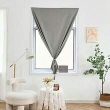 1pc Solid Color Blackout Curtain, Rental Partition Curtain, Bedroom Curtain, Adhesive Small Window Curtain - No Drill Hook And Loop Window Curtain - 1PC - View 10