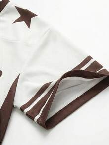 Men's Star Print Casual Street Y2K Style V-Neck Short Graphic T-Shirt, Summer - White - View 7