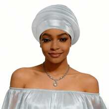 Shimmer African Head Wraps Solid Color Multi-Layer Church Turban For Women Stretch Hat - White - View 1