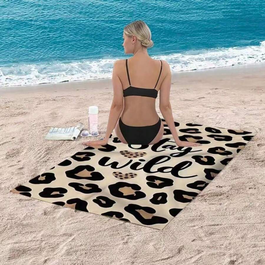 1pc Extra Large & Ultra SoftMicrofiber Beach Towel - "StayWild" Leopard Print, Quick Dry,Super Absorbent, Lightweight,Sand-Free, Ideal For Beach, Pool,Camping & Travel, Valentine's Gift,Beach Essential InspirationalDesign | Plush Absorbent Towel - 2 - View 1