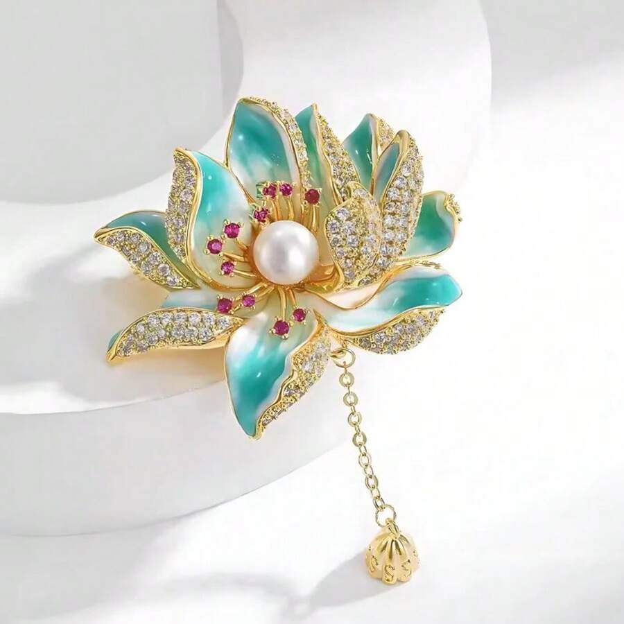 Chinese Style Lotus Brooch High-End Women's Retro Pearl Tassel Corsage Light Luxury Niche Design Pin Accessories Gift - Nhiều màu - Xem 1