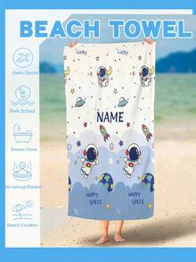 1PC Personalized Space Astronaut Print Beach Towel, Custom Name Quick Drying Soft Towel, Cute Rocket Planet Pattern Towel For Beach, Pool, Vacation, Kids Gift 100% Polyester - Multicolor - View 6