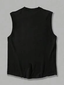 Hombre chaleco sin mangas playa vestido vacacional chaleco de cuello redondo hombre top casual - Negro - Ver 5