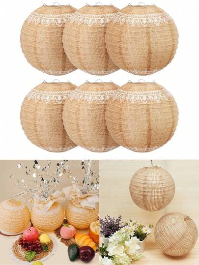 3个8英寸蕾丝印花麻布纸灯笼，波西米亚风蜂窝纸灯笼，复古装饰，乡村风格悬挂装饰，婚礼装饰，桌面摆件，洗礼派对，家庭聚会，节日派对装饰，主题派对装饰，室内/室外装饰，适用于新娘送礼会、生日派对，户外纸灯笼