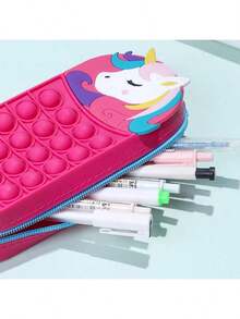 1pc Multi-Functional Stress Relief Silicone Bubble Pen Bag, Creative Cute Cartoon Animal Squeeze Toy Pencil Case - Multicolor - View 7