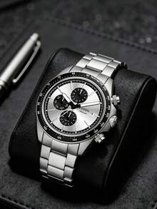 Fossil Autocross BQ2873 男士银色不锈钢黑色表圈多功能手表 - 銀色 - 查看 1