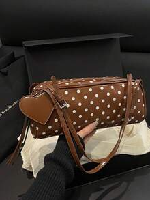 Túi gối chấm bi thời trang, phụ kiện mặt dây chuyền hình trái tim bằng da PU, túi đeo vai nữ. - Cà phê nâu - Xem 8