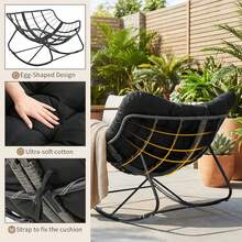 Rattan Rocking Chair, Egg-Shaped Rocking Chair, Oversized Rocking Armchair With Thick Removable Cushion And Metal Frame, Load Capacity Of 150kg, Lounge Chair For Garden, Balcony, Living Room - Gray Rattan + Black Mat - View 4