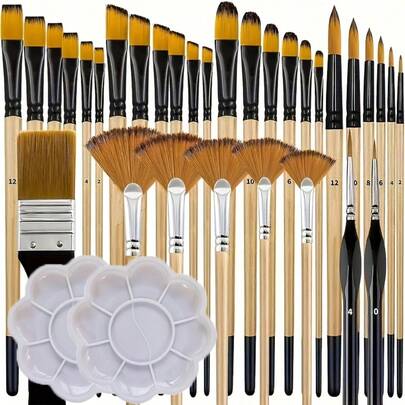 Yutiars 34pcs Art Brush Set Master Painting Kit One Set For Beginners Includes Palette Various Brushes Watercolor Oil Painting Acrylic Painting