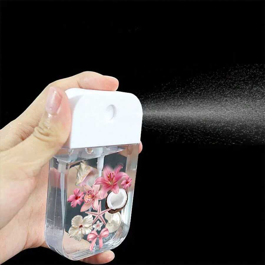 1 pieza Nuevo Frasco Atomizador Recargable Transparente con Estampado de Elemento Marino Estrella de Mar, Concha y Flor de Lis, Ligero y Ahorra Espacio para Viajes, Regalo Elegante y Minimalista para Novia, Adecuado para Verano, Parejas - transparente - Ver 1