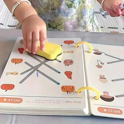 32-Page Full Brain Development Training Set, Reading And Writing Workbook - Pen Control & Drawing Education Book | Learn Writing Skills, Erasable Kids' Writing Stickers, Back-To-School Gift, Birthday Present, Christmas, Thanksgiving, And 11 Other Holiday Gifts (Without Pen And Eraser)