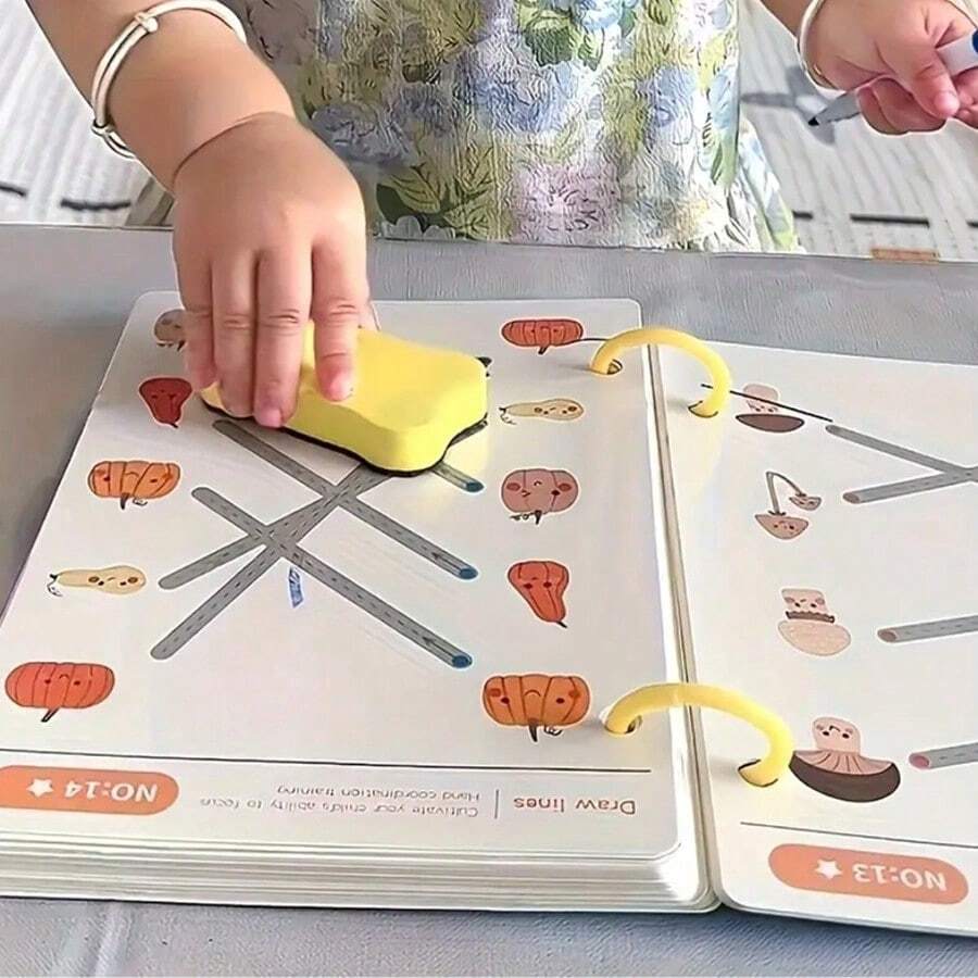 Bộ tài liệu luyện tập phát triển toàn diện não bộ 32 trang, sách bài tập đọc và viết - Sách giáo dục kỹ năng cầm bút và vẽ | Học kỹ năng viết, nhãn dán viết có thể xóa được cho trẻ em, quà tặng tựu trường, quà sinh nhật, quà Giáng sinh, quà Lễ Tạ ơn và 11 món quà ngày lễ khác (Không kèm bút và tẩy) - Nhiều màu - Xem 1